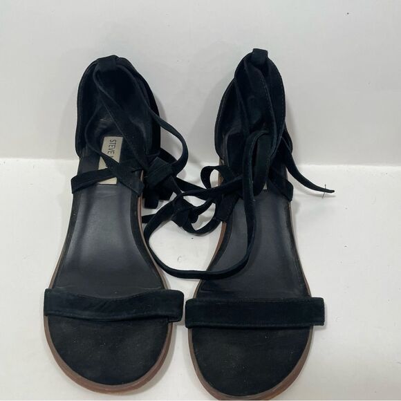 Steve Madden Black Strappy Stacked Heel Sandals - Picture 2 of 8